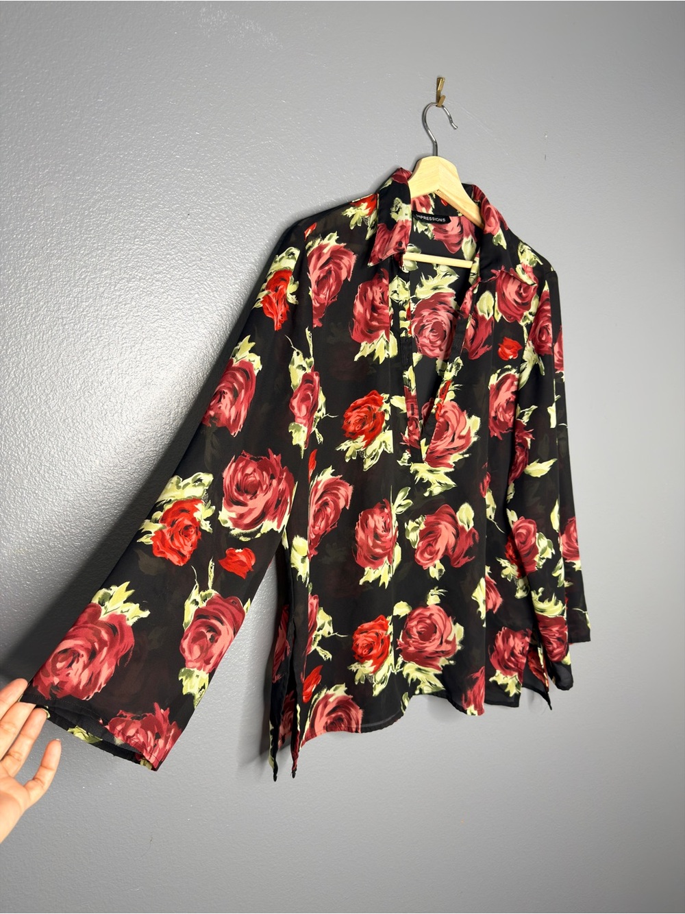 Floral Roses Print Sheer Tunic Blouse Romantic Whimsy goth Large